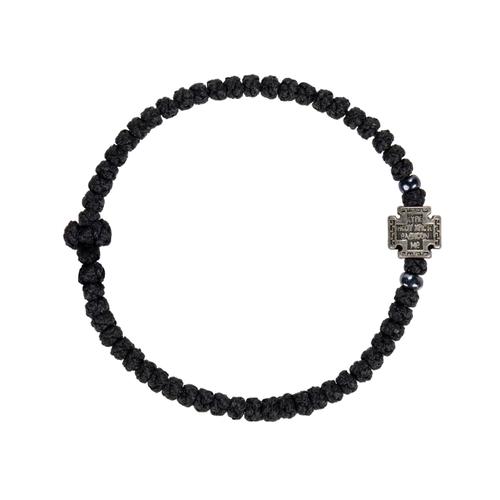 Handmade Black Prayer Rope with 33 Prayer Knots with Cross