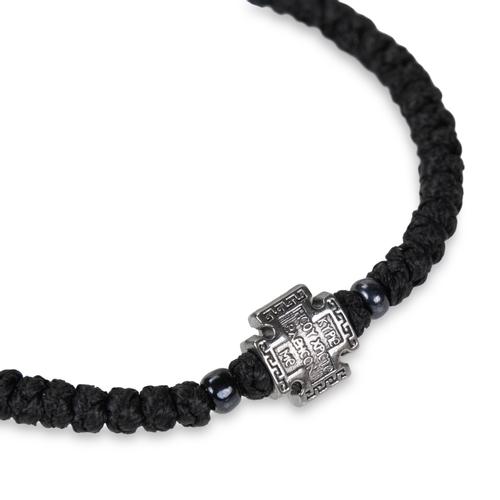 Handmade Black Prayer Rope with 33 Prayer Knots with Cross