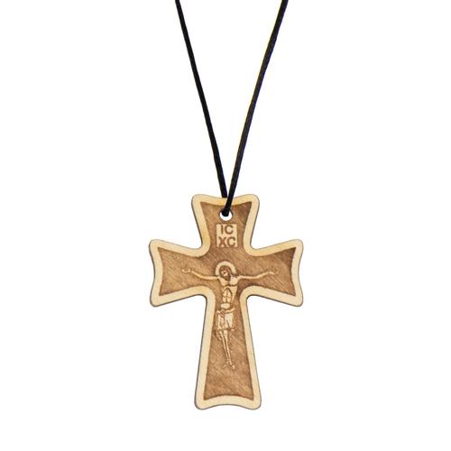 Byzantine Wooden Cross Necklace with Cord from Mount Athos