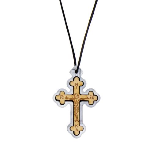 Wooden Cross Necklace with Cord from Mount Athos, Grey Cover