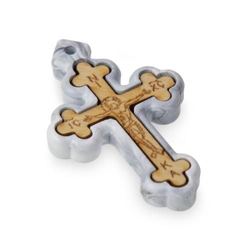 Wooden Cross Necklace with Cord from Mount Athos, Grey Cover