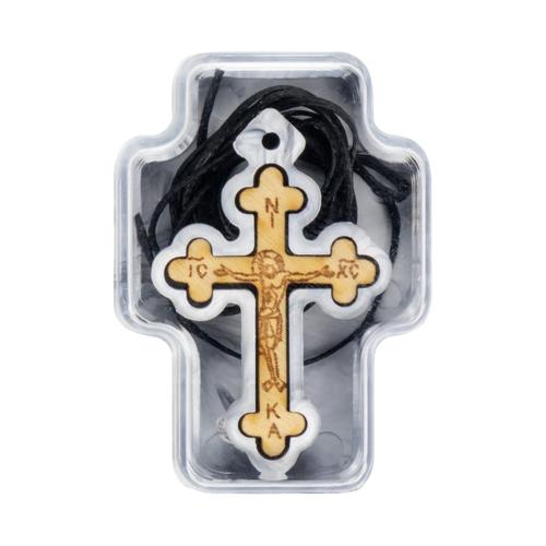 Wooden Cross Necklace with Cord from Mount Athos, Grey Cover