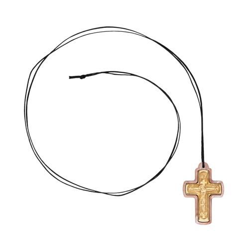 Wooden Cross Necklace with Cord from Mount Athos, Pink Cover