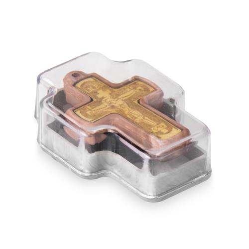 Wooden Cross Necklace with Cord from Mount Athos, Pink Cover