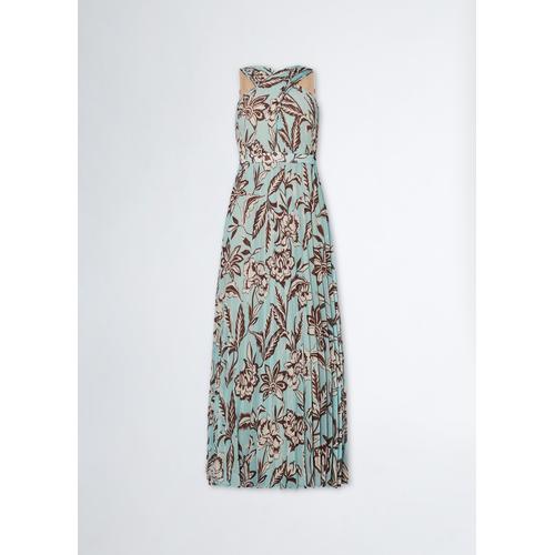 Women's Floral Pleated Georgette Dress with Halter Neck