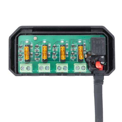 Junction Box 12V with Fused Power Outlets – Motorcycle 4-Way Relay Connection Hub with LED Status & Ignition Shut Off