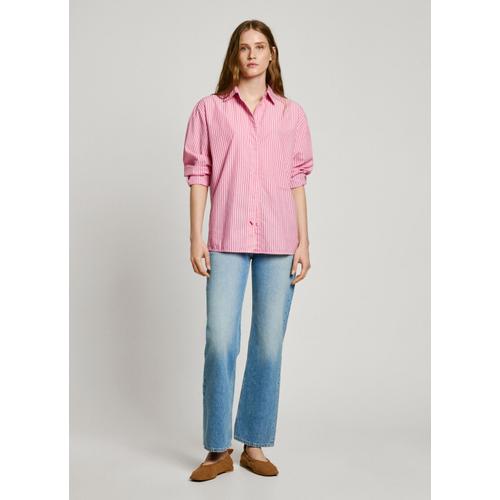 Women’s Loose Fit Striped Shirt with Embroidered Logo & Long Sleeves