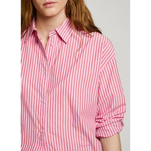 Women’s Loose Fit Striped Shirt with Embroidered Logo & Long Sleeves