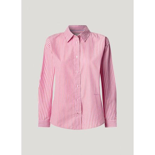 Women’s Loose Fit Striped Shirt with Embroidered Logo & Long Sleeves