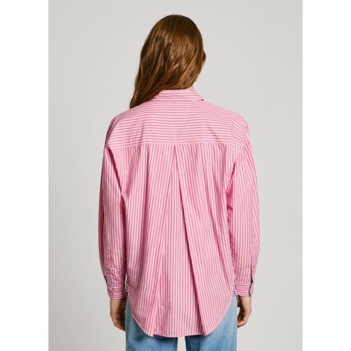 Women’s Loose Fit Striped Shirt with Embroidered Logo & Long Sleeves