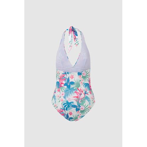 Women's Hibiscus One-Piece Swimsuit with Floral Print, V-Neck and Back Tie