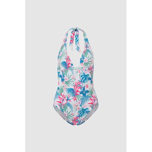 Women's Hibiscus One-Piece Swimsuit with Floral Print, V-Neck and Back Tie