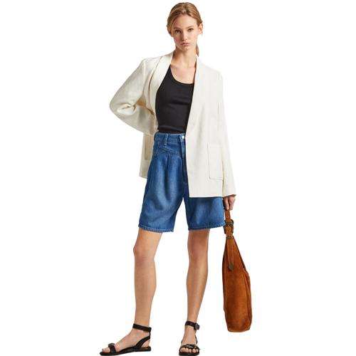 Women's Mirka Linen Blazer with Open Front, Large Lapel and Cuffs