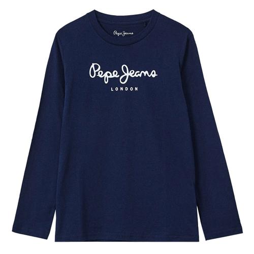 Camiseta de manga larga para niños con cuello redondo y logo impreso en la parte delantera