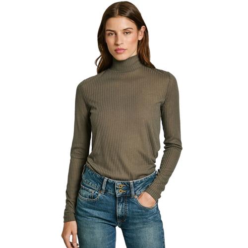 Top de manga larga Flory para mujer con diseño acanalado y cuello alto