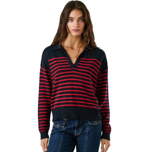 Suéter de punto a rayas para mujer Carlina con escote en V