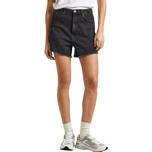 Women's High-Waist Denim Shorts – Grey Wash, Distressed Look, Slim Fit