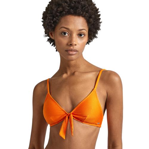 Top de bikini con textura a rayas para mujer con lazo decorativo