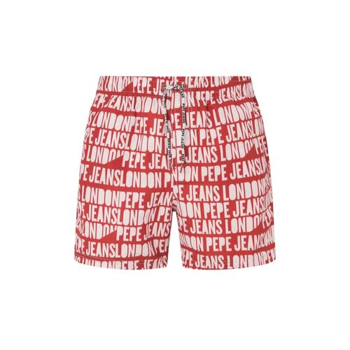Men’s Swim Shorts with Elastic Waist Drawstring and Logo Print