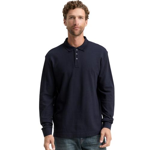 Men's Polo Shirt with Button Placket and Long-Sleeves