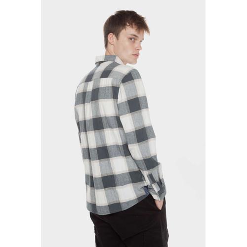 Men's Checked Long Sleeve Shirt with Front Button Placket & Chest Pockets