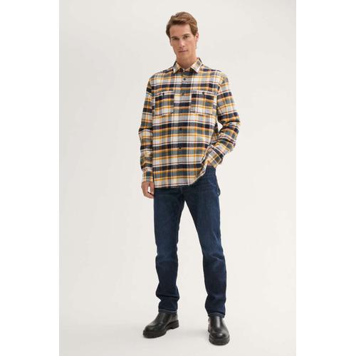 Men's Checked Long Sleeve Shirt with Front Button Placket & Chest Pockets