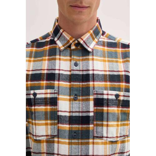Men's Checked Long Sleeve Shirt with Front Button Placket & Chest Pockets