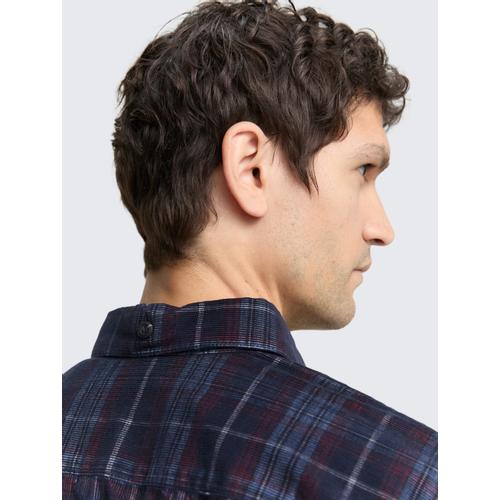 Men's Corduroy Shirt with Checked Pattern and Pockets