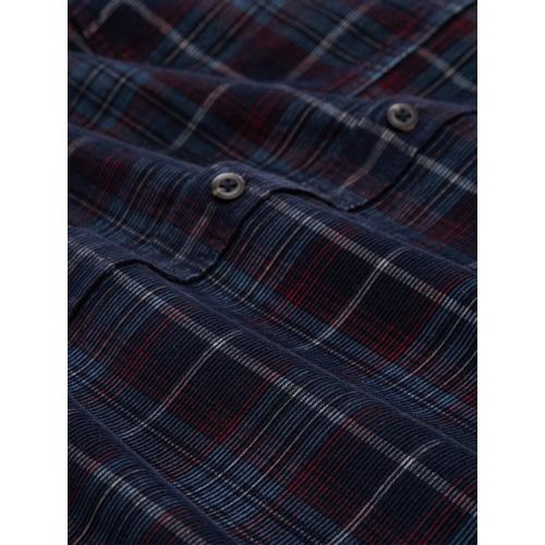 Men's Corduroy Shirt with Checked Pattern and Pockets