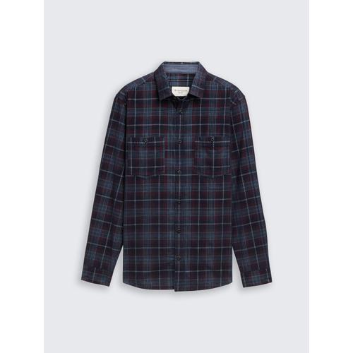 Men's Corduroy Shirt with Checked Pattern and Pockets
