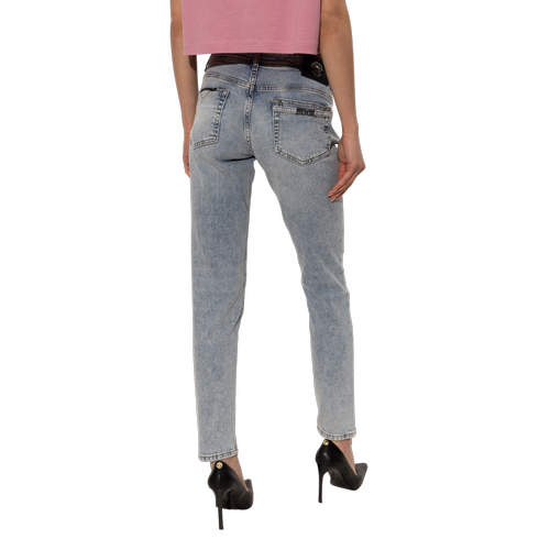 Women's Skinny Jeans with Crystal Logo Pattern