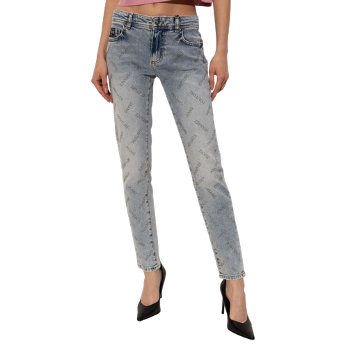 Women's Skinny Jeans with Crystal Logo Pattern