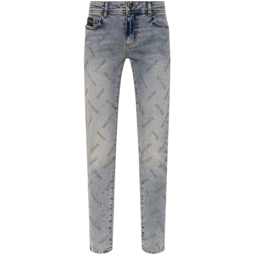 Women's Skinny Jeans with Crystal Logo Pattern